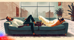 men lying on sofa